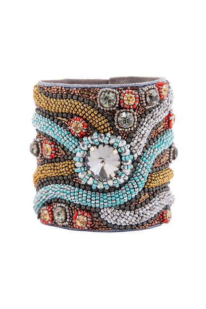 Multi-Colored Hand Embroidered Cuff Bracelet