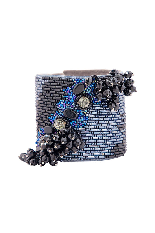 Black Hand Embroidered Cuff Bracelet