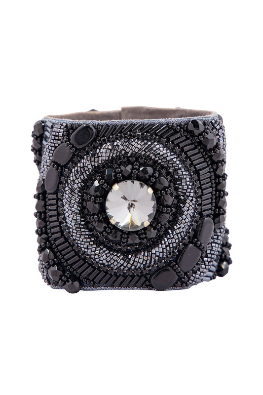 Black Hand Embroidered Cuff Bracelet