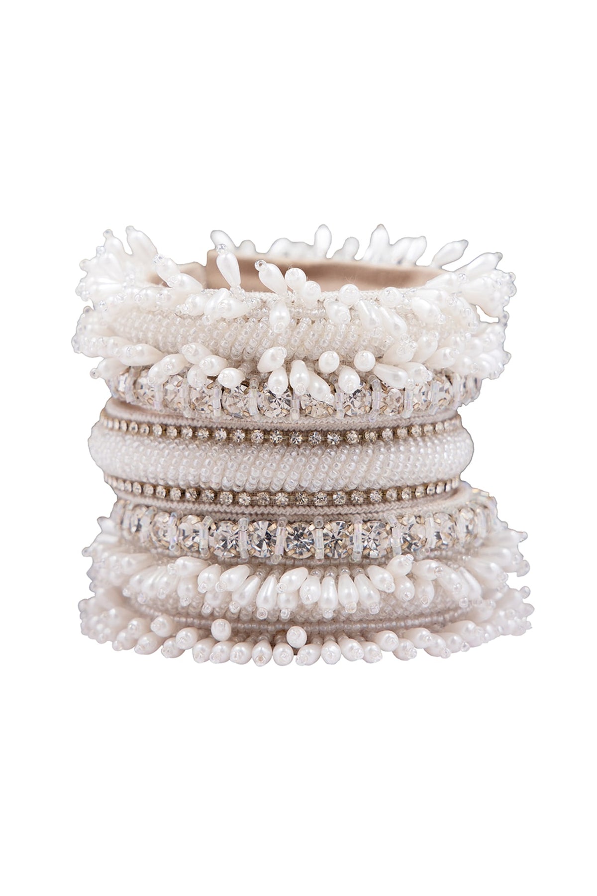 White Hand Embroidered Cuff Bracelet