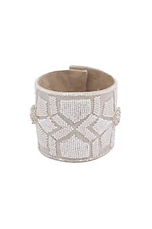 White Hand Embroidered Cuff Bracelet