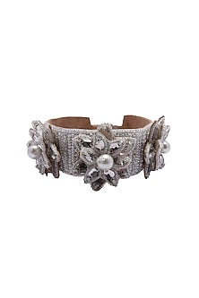 White Hand Embroidered Cuff Bracelet