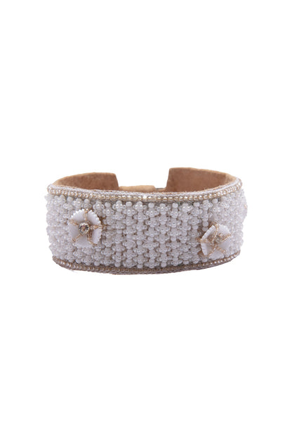 White Embroidered Cuff Bracelet