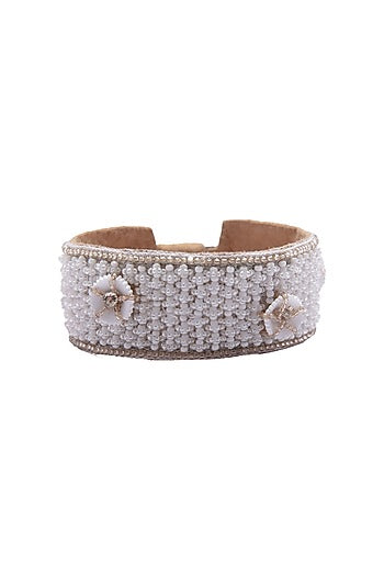 White Embroidered Cuff Bracelet