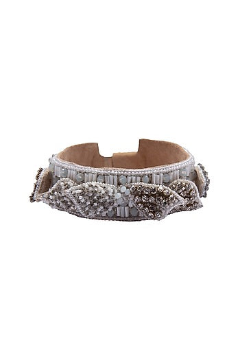 White Hand Embroidered Cuff Bracelet
