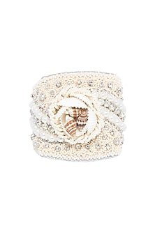 White Hand Embroidered Cuff Bracelet