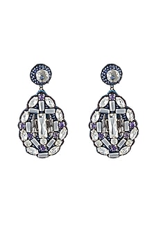 Grey Hand Embroidered Dangler Earrings
