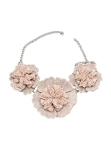 Pink Beaded Embroidered Floral Necklace
