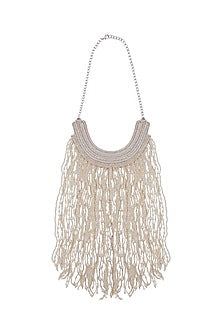 White Bead & Pearl Embroidered Raindrop Necklace