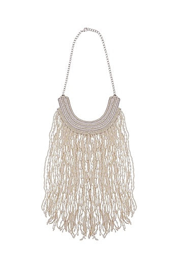 White Bead & Pearl Embroidered Raindrop Necklace