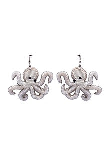 White Embroidered Octopus Earrings