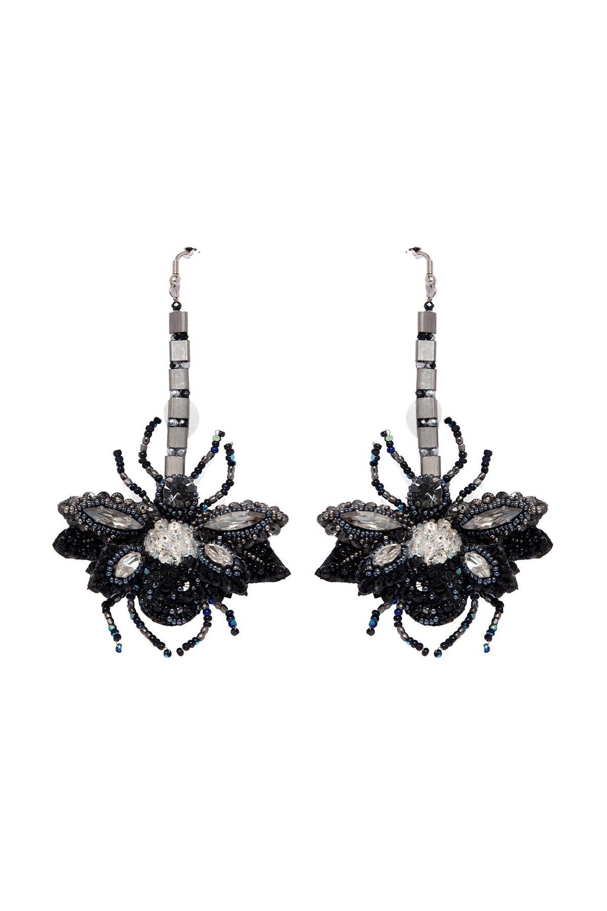Black Hand Embroidered Earrings