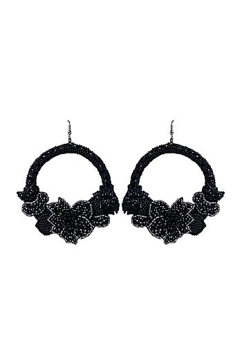 Black Hand Embroidered Earrings