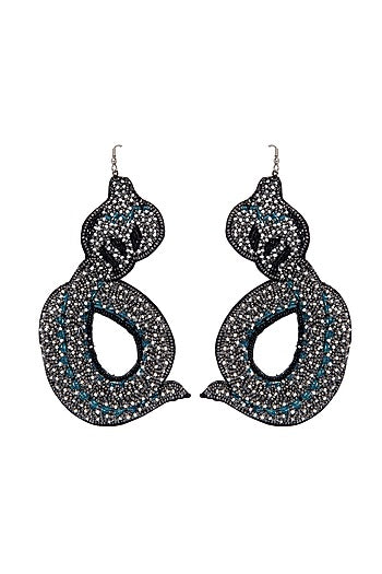 Black Hand Embroidered Dangler Earrings