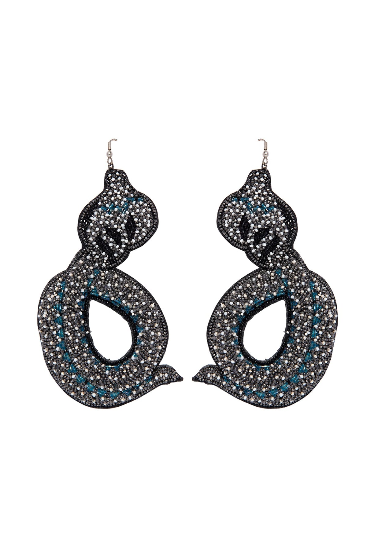Black Hand Embroidered Dangler Earrings
