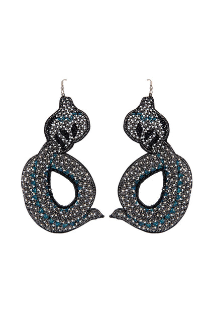 Black Hand Embroidered Dangler Earrings