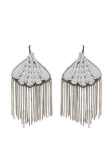 White Hand Embroidered Dangler Shell Earrings