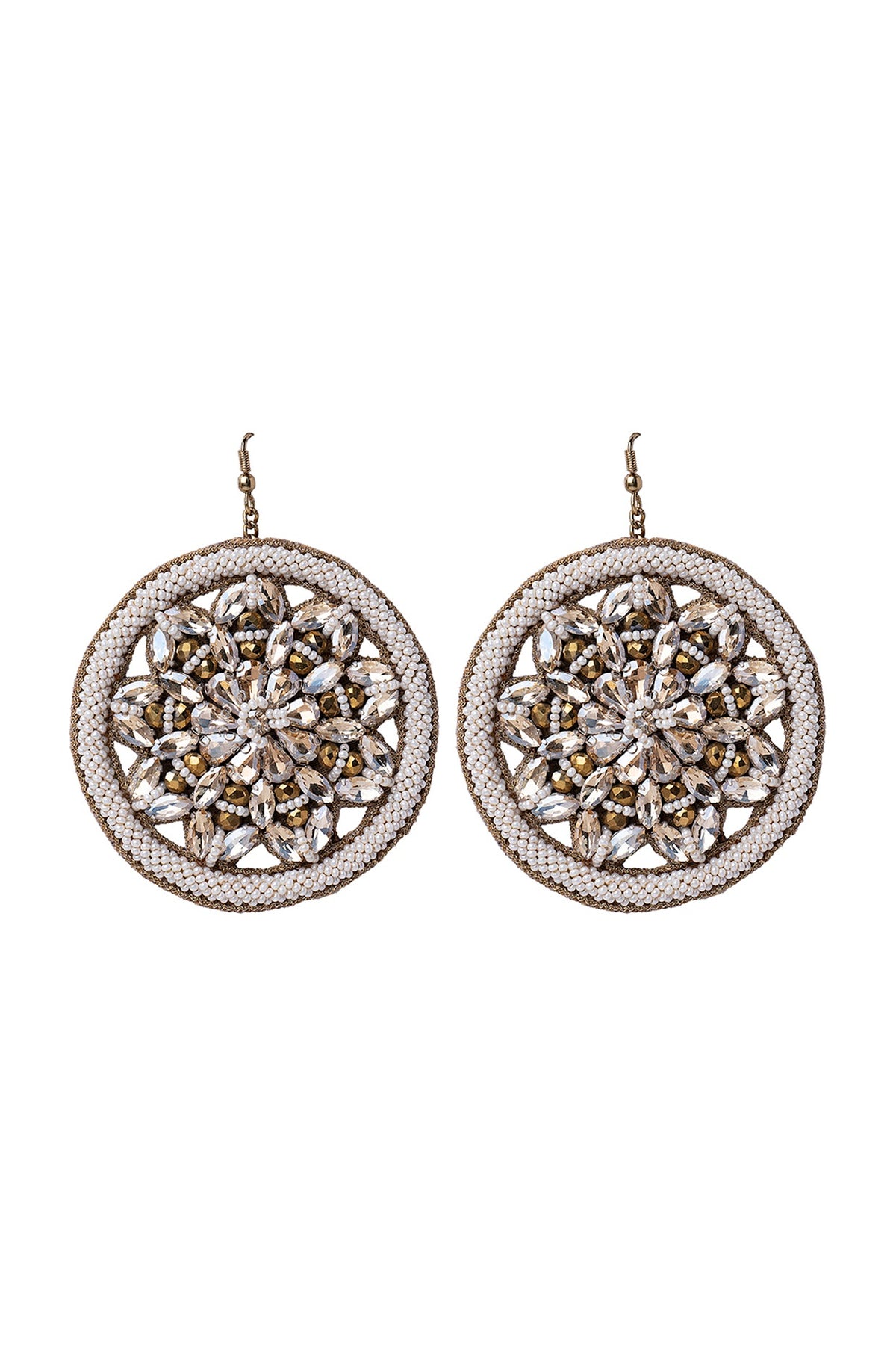 White Hand Embroidered Earrings