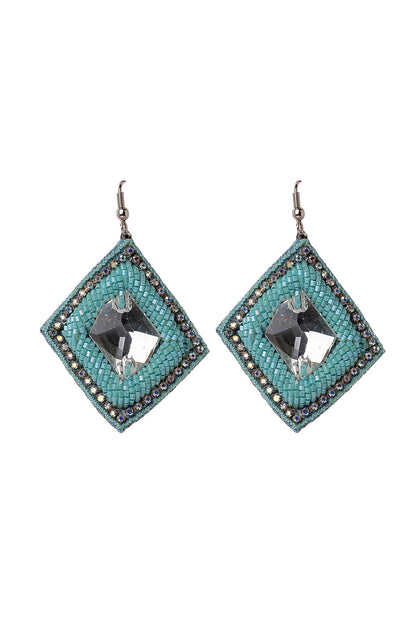 Aqua Embroidered Geometric Earrings