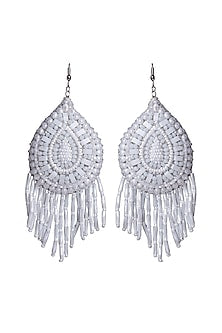 White Hand Embroidered Earrings