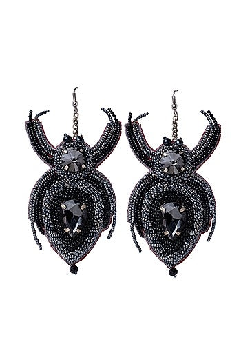 Black Hand Embroidered Bug Earrings