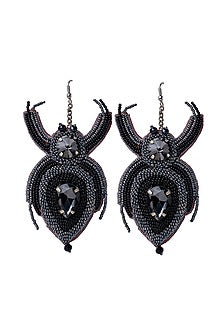 Black Hand Embroidered Bug Earrings