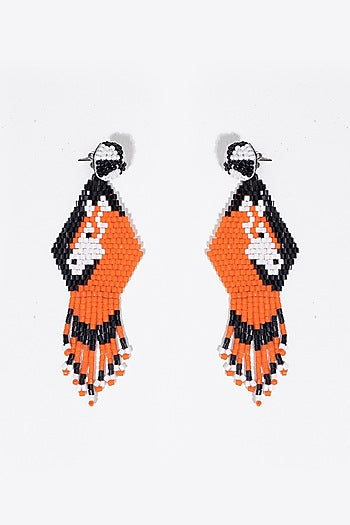 Orange Hand Embroidered Horse Earrings