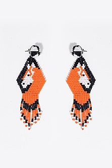 Orange Hand Embroidered Horse Earrings