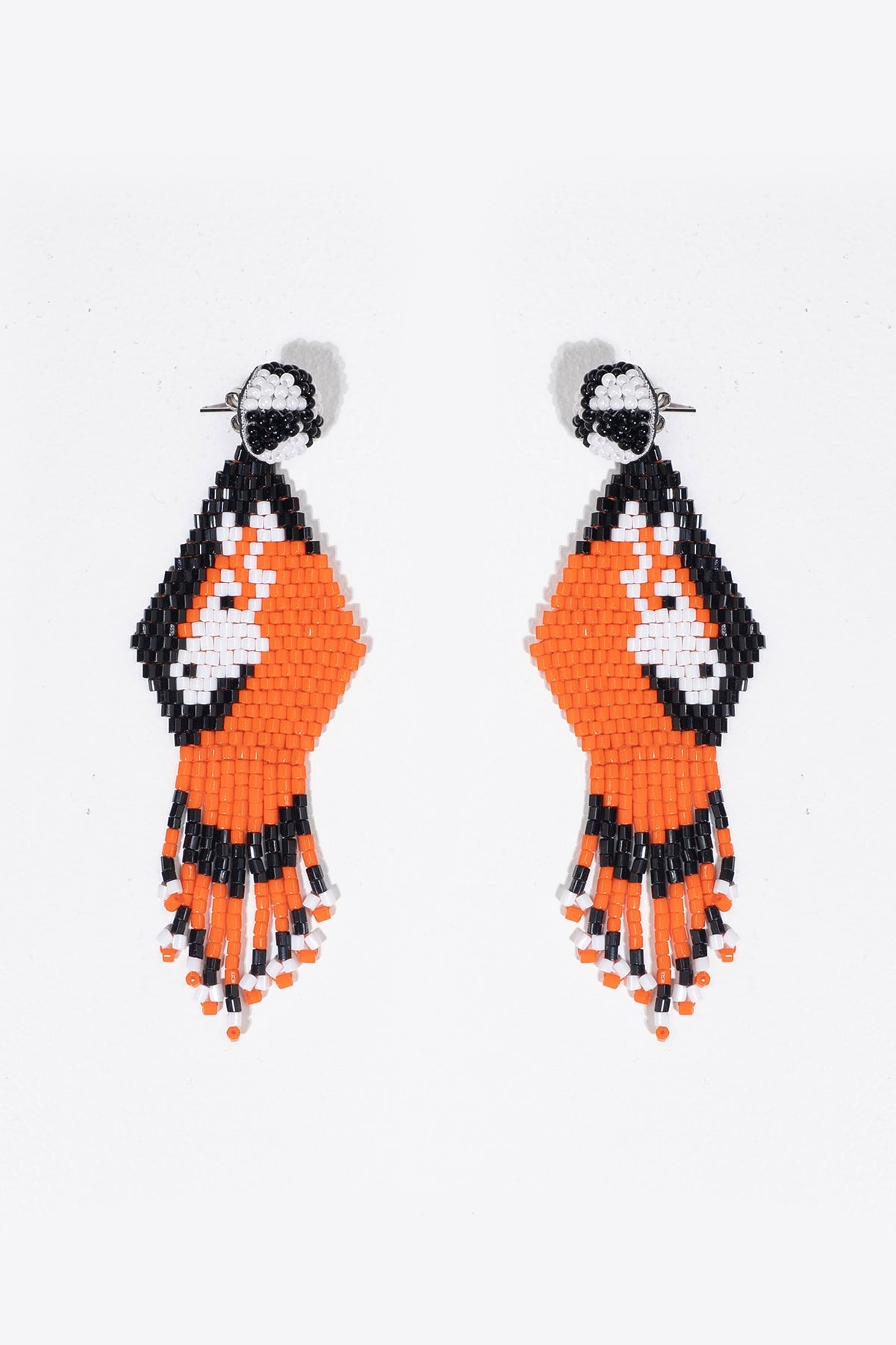 Orange Hand Embroidered Horse Earrings