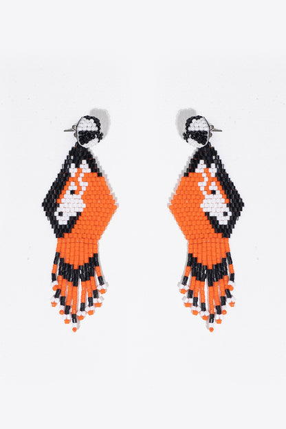 Orange Hand Embroidered Horse Earrings