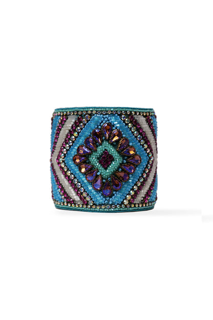 Blue Hand Embroidered Cuff Bracelet