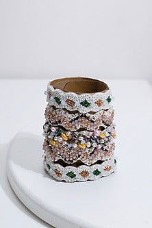 White Hand Embroidered Cuff Bracelet