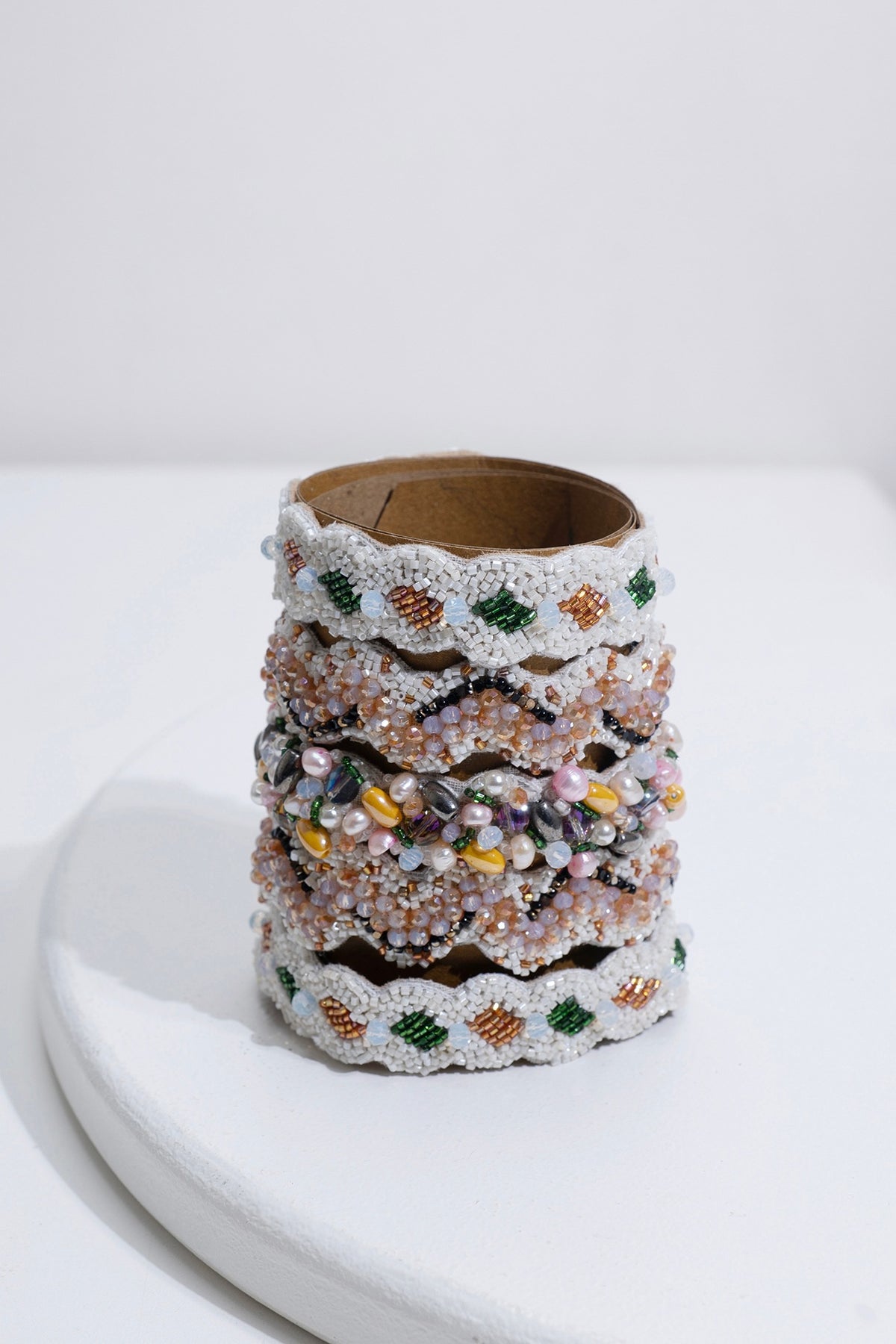 White Hand Embroidered Cuff Bracelet