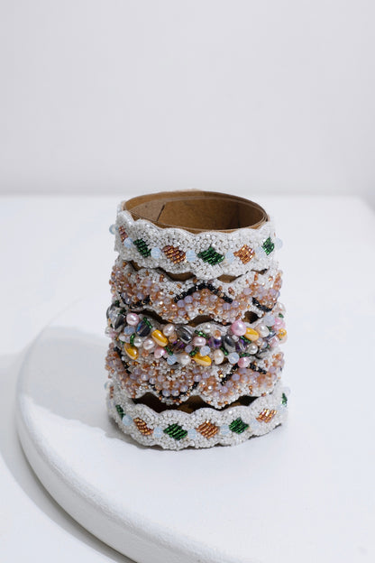 White Hand Embroidered Cuff Bracelet