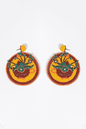 Orange Hand Embroidered Dangler Earrings