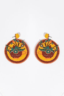 Orange Hand Embroidered Dangler Earrings