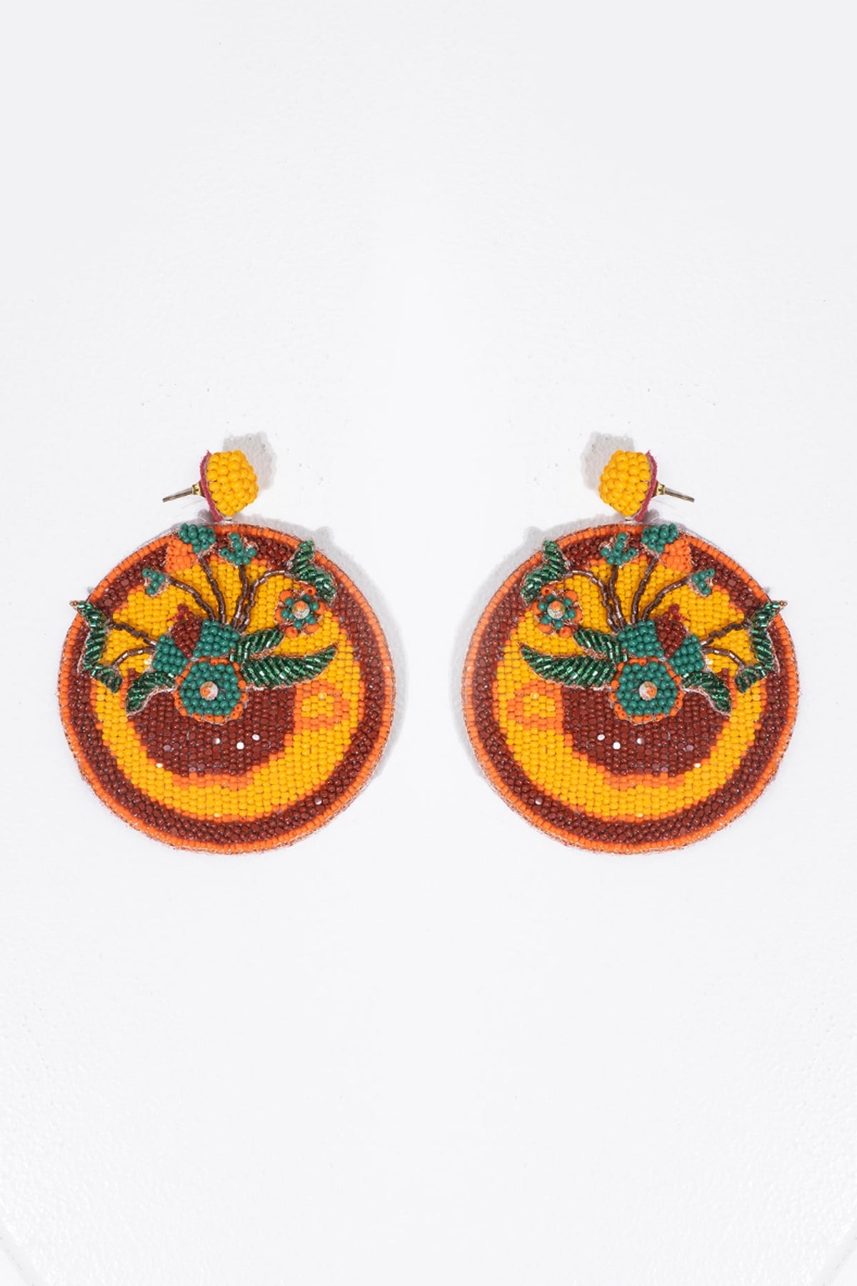 Orange Hand Embroidered Dangler Earrings