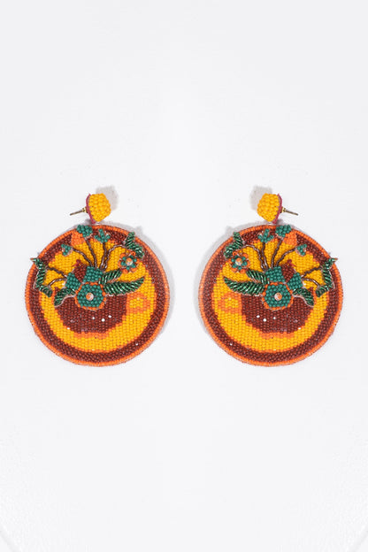 Orange Hand Embroidered Dangler Earrings