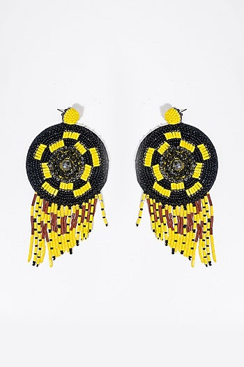 Yellow Hand Embroidered Dangler Earrings