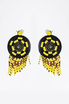 Yellow Hand Embroidered Dangler Earrings
