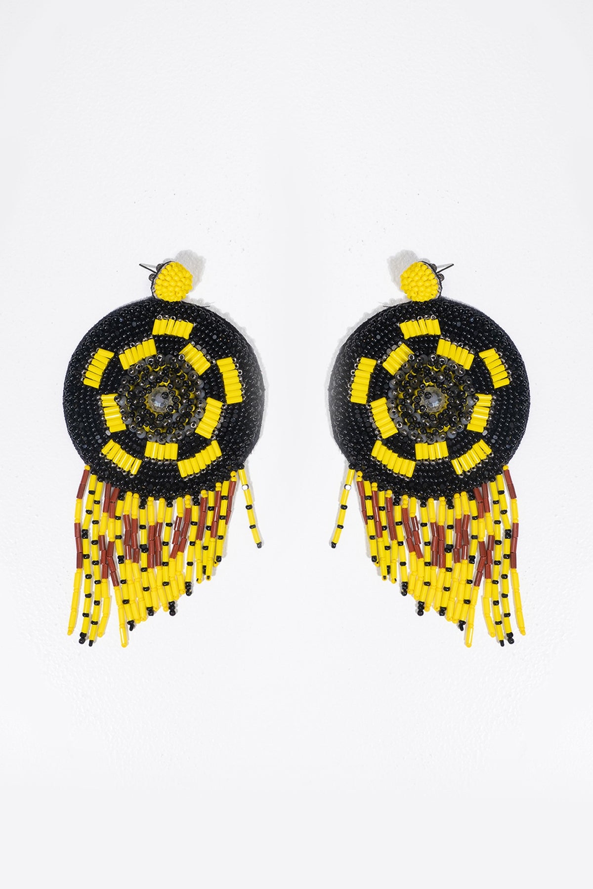 Yellow Hand Embroidered Dangler Earrings