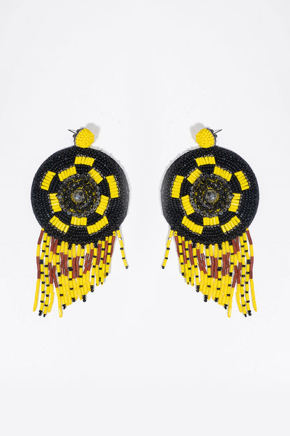 Yellow Hand Embroidered Dangler Earrings