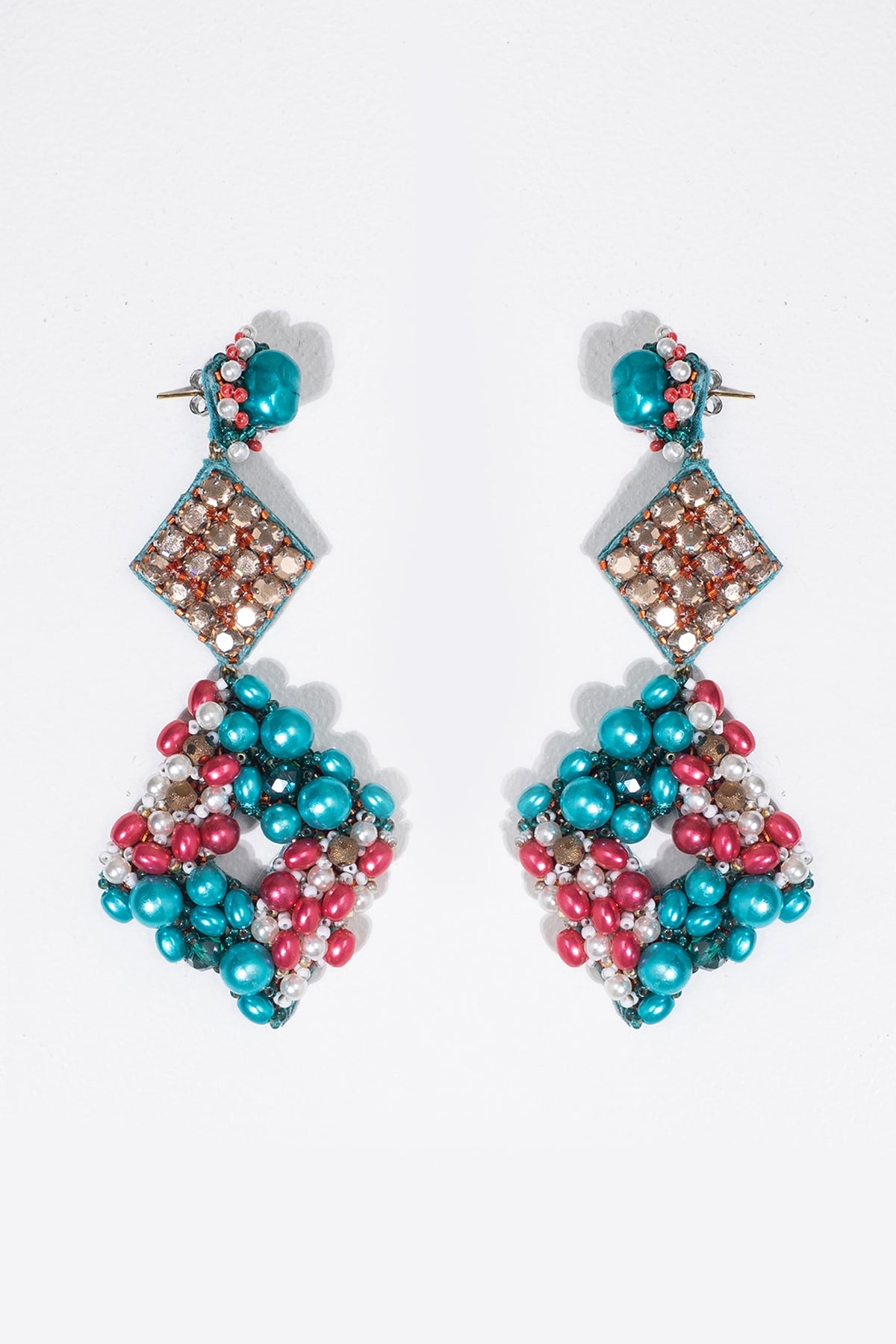 Multi-Colored Pearl Embroidered Dangler Earrings
