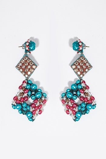 Multi-Colored Pearl Embroidered Dangler Earrings