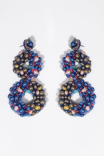 Blue Embroidered Double Drop Earrings