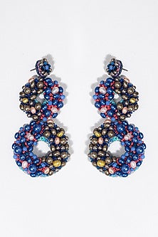Blue Embroidered Double Drop Earrings
