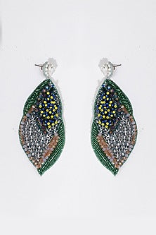 Green Embroidered Dangler Earrings