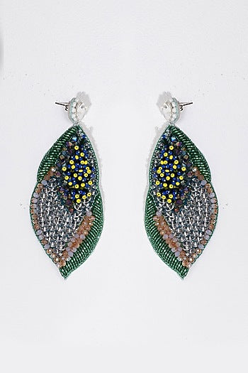 Green Embroidered Dangler Earrings