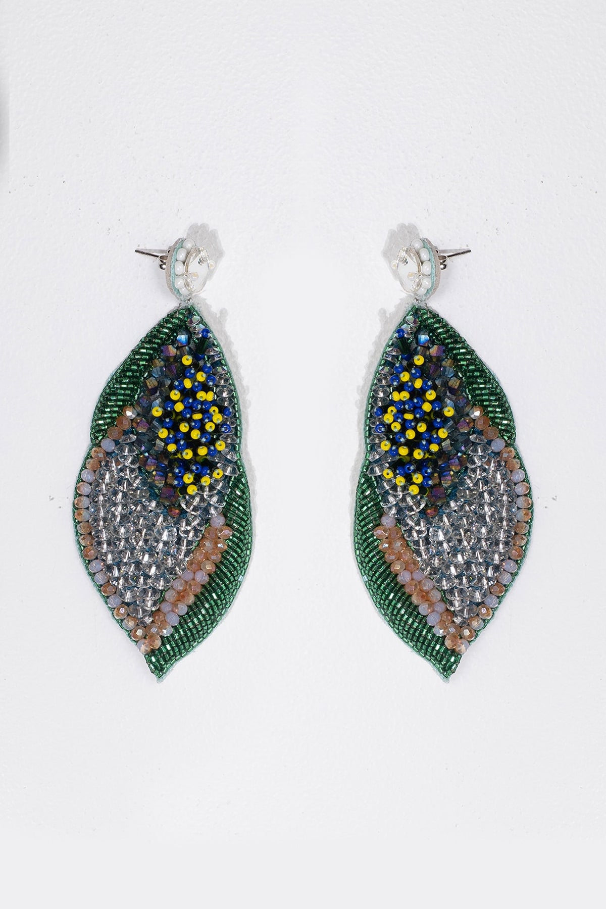 Green Embroidered Dangler Earrings