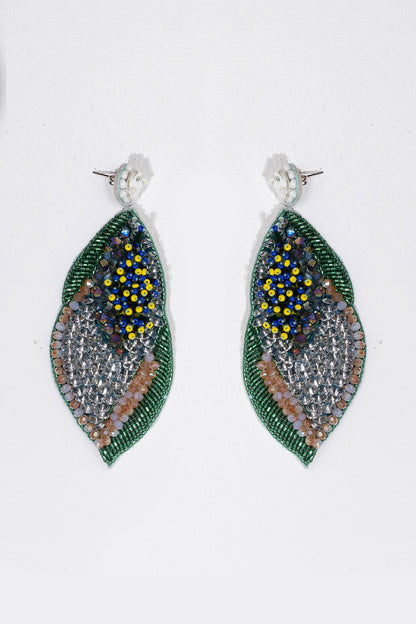 Green Embroidered Dangler Earrings